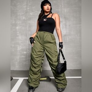 SHEIN ICON Plus Drawstring Waist Ruched Parachute Pants